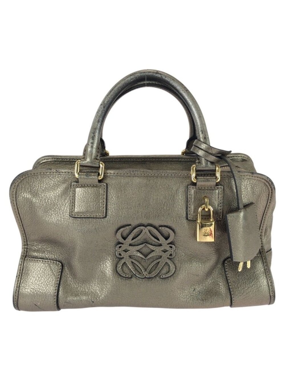 Loewe Anagram Amazona 28 Gold Silver Leather Mini Boston Bag